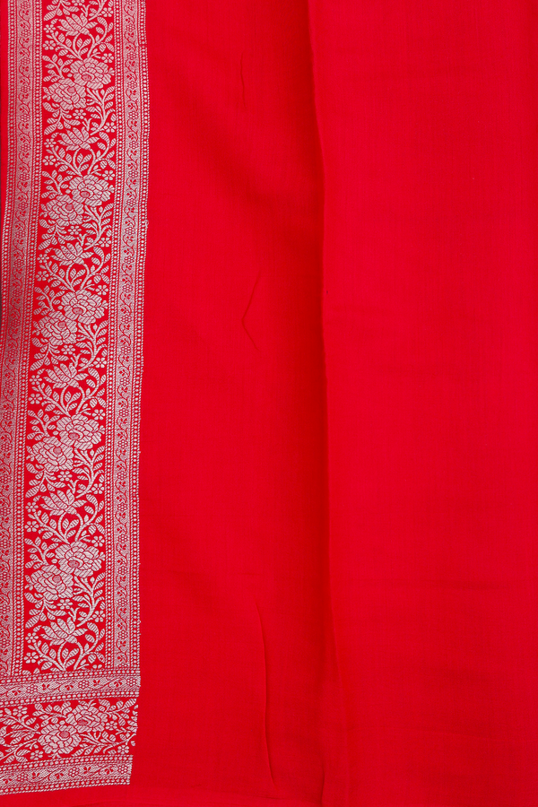 Raw Silk Saree In Scarlet Red With Floral Motifs