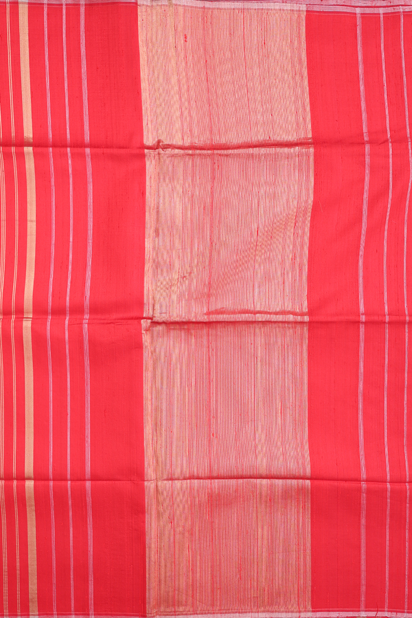 Raw Silk Saree In Scarlet Red With Stripes Design
