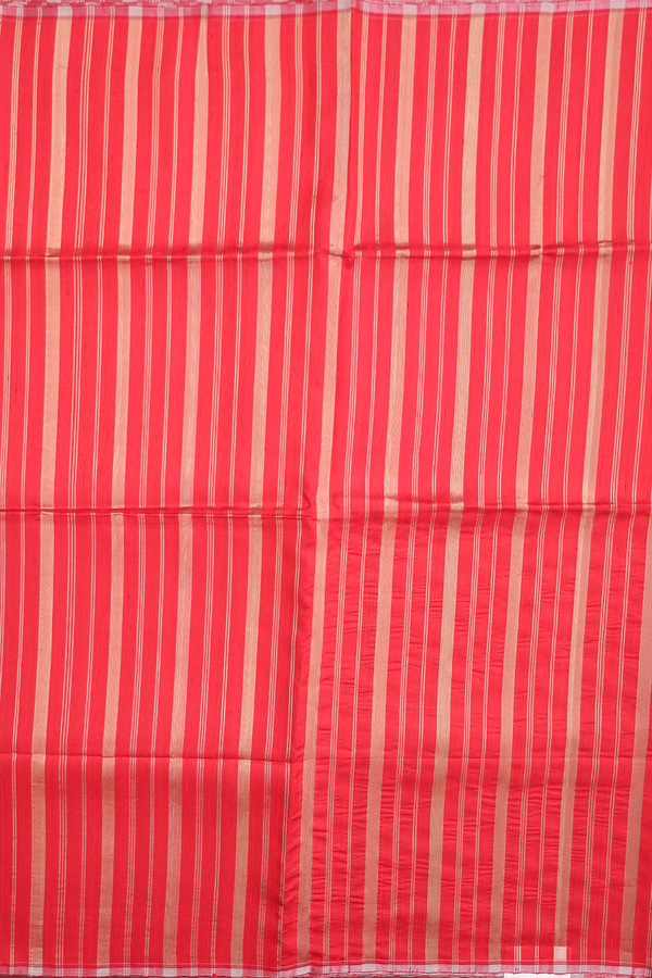 Raw Silk Saree In Scarlet Red With Stripes Design