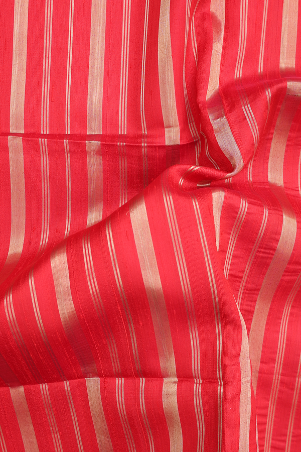 Raw Silk Saree In Scarlet Red With Stripes Design