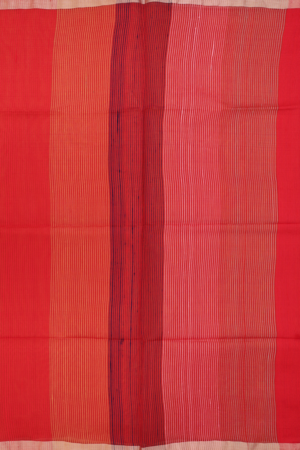 Raw Silk Saree In Plain Scarlet Red With Zari Border