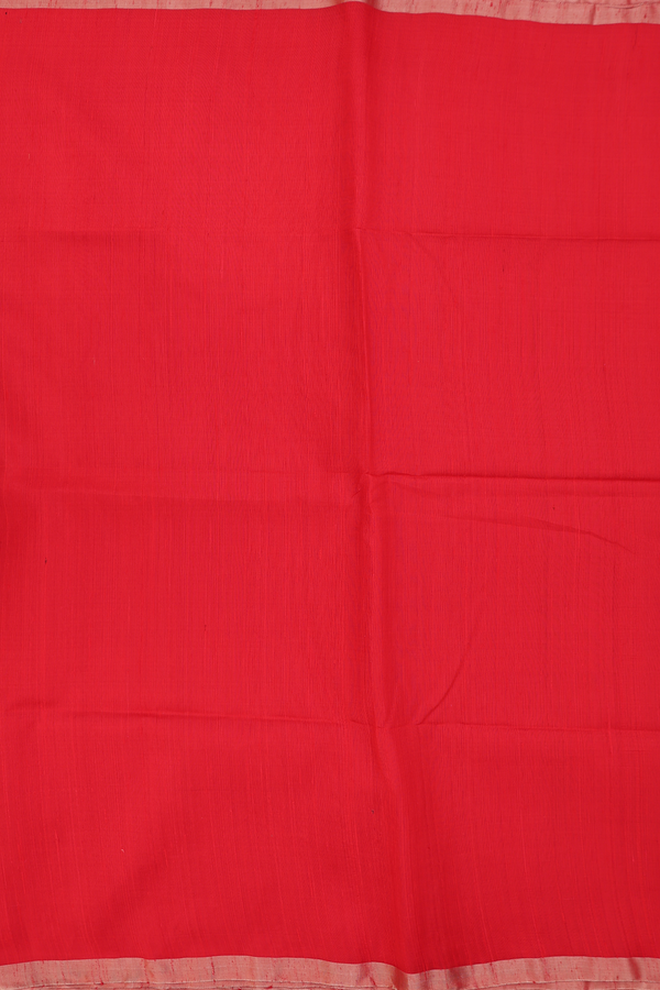 Raw Silk Saree In Plain Scarlet Red With Zari Border