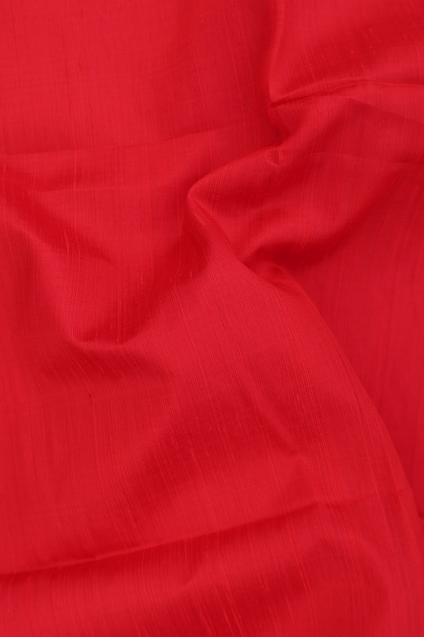 Raw Silk Saree In Plain Scarlet Red With Zari Border