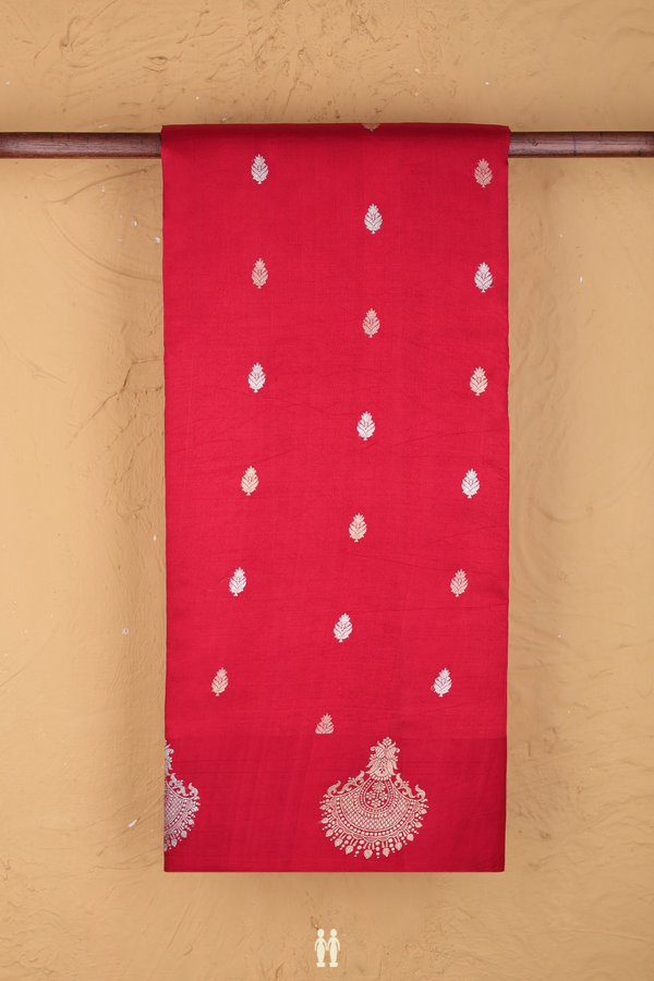 Raw Silk Saree In Scarlet Red With Zari Buttas