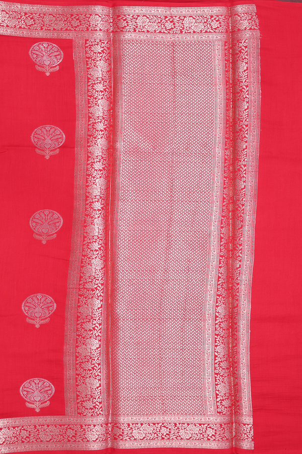 Raw Silk Saree In Scarlet Red With Zari Buttas