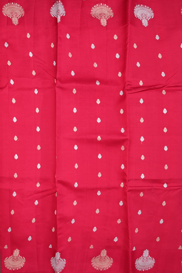 Raw Silk Saree In Scarlet Red With Zari Buttas