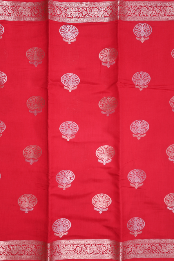 Raw Silk Saree In Scarlet Red With Zari Buttas