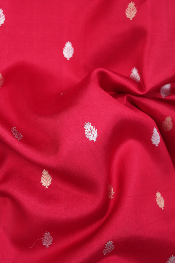 Raw Silk Saree In Scarlet Red With Zari Buttas