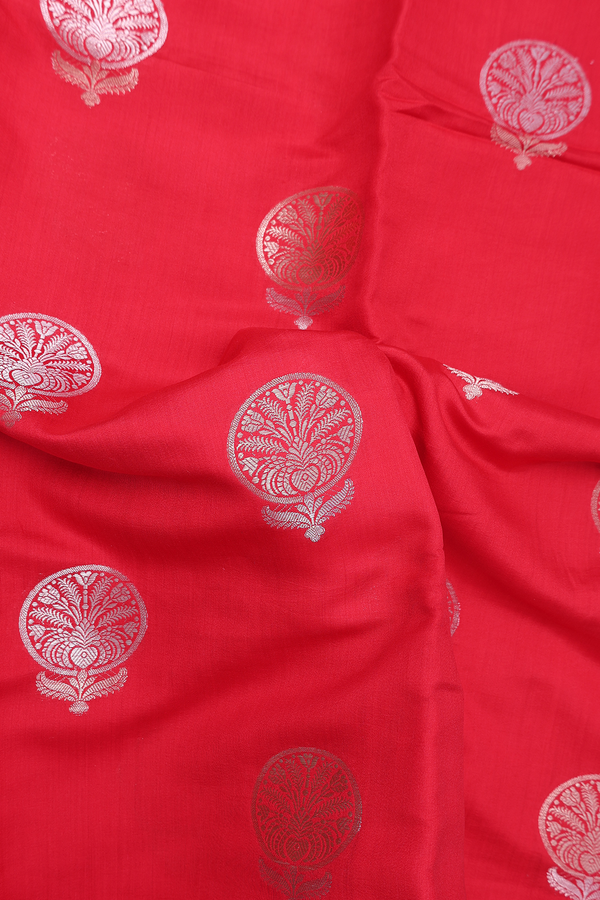 Raw Silk Saree In Scarlet Red With Zari Buttas