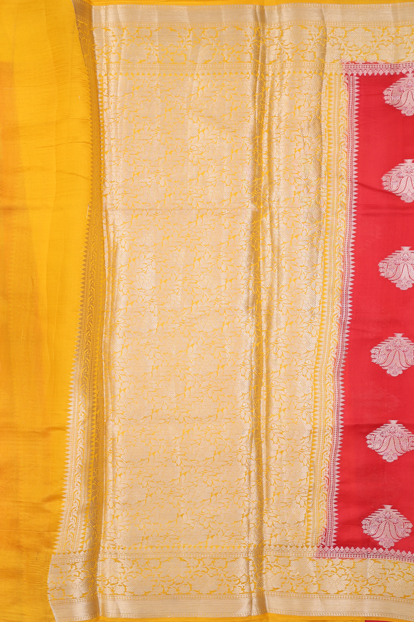 Raw Silk Saree In Scarlet Red With Zari Motifs