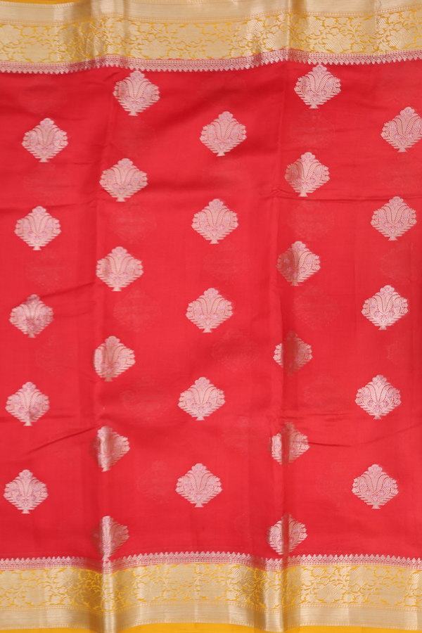 Raw Silk Saree In Scarlet Red With Zari Motifs