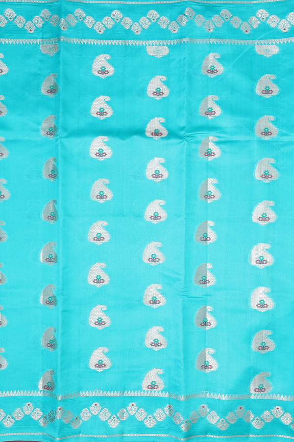 Raw Silk Saree In Sea Green With Paisley Motifs