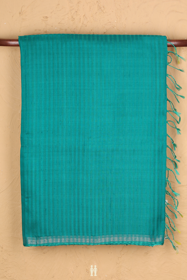 Raw Silk Saree In Sea Green With Stripes Design
