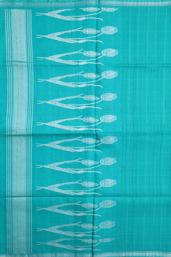 Raw Silk Saree In Sea Green With Stripes Design