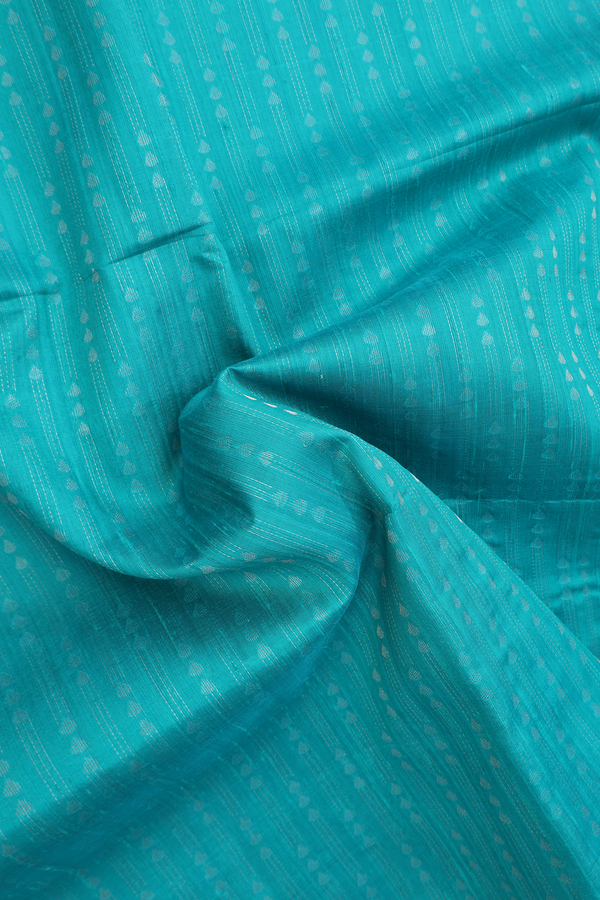 Raw Silk Saree In Sea Green With Stripes Design