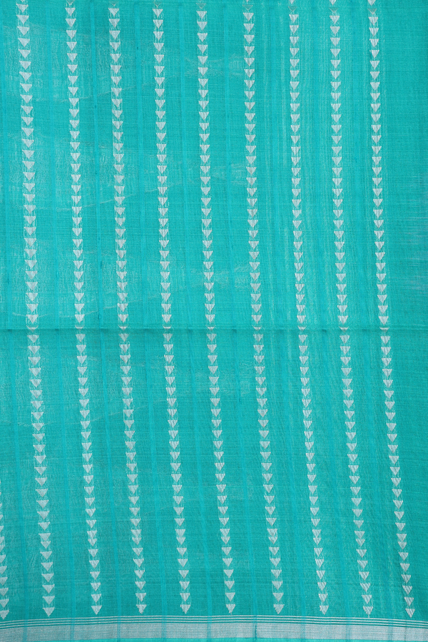 Raw Silk Saree In Sea Green With Stripes Design