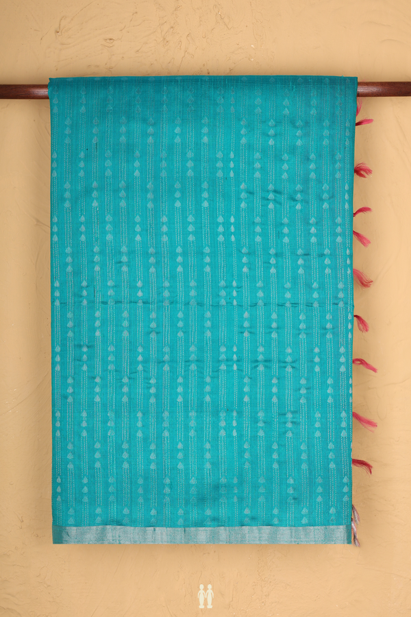 Raw Silk Saree In Sea Green With Stripes Design