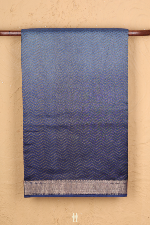 Raw Silk Saree In Shades Of Blue With Chevron Design