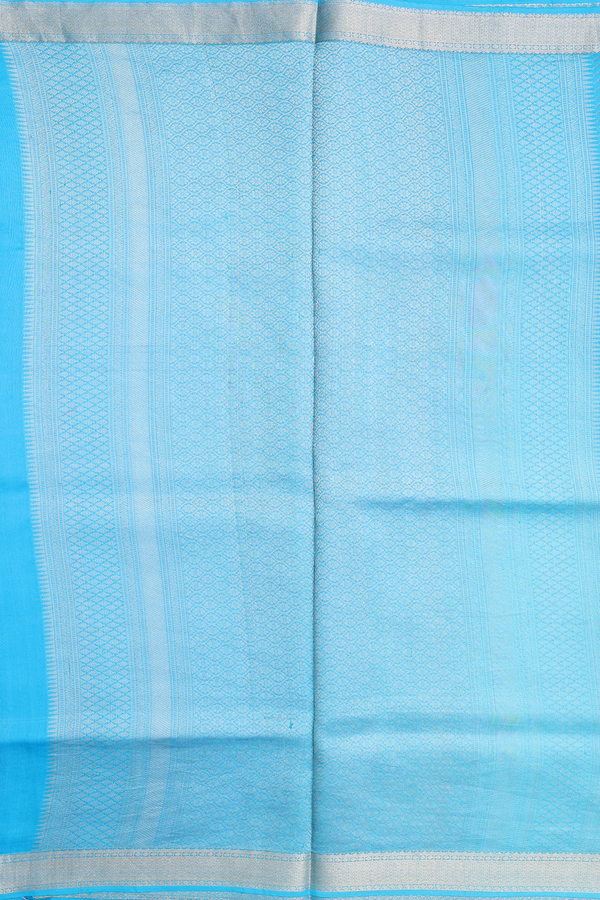 Raw Silk Saree In Shades Of Blue With Chevron Design