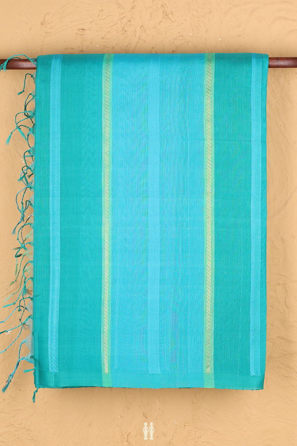 Raw Silk Saree In Shades Of Blue With Stripes Design