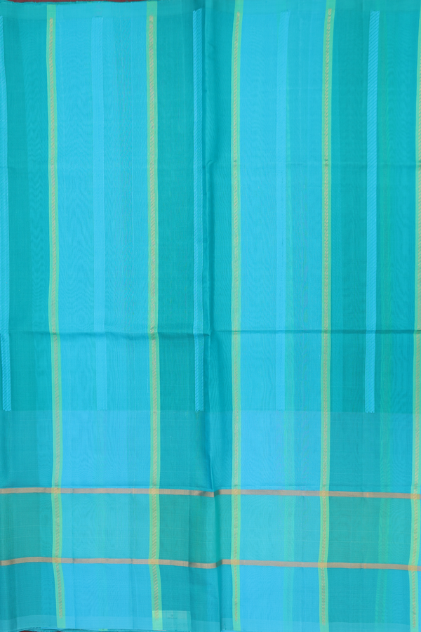 Raw Silk Saree In Shades Of Blue With Stripes Design