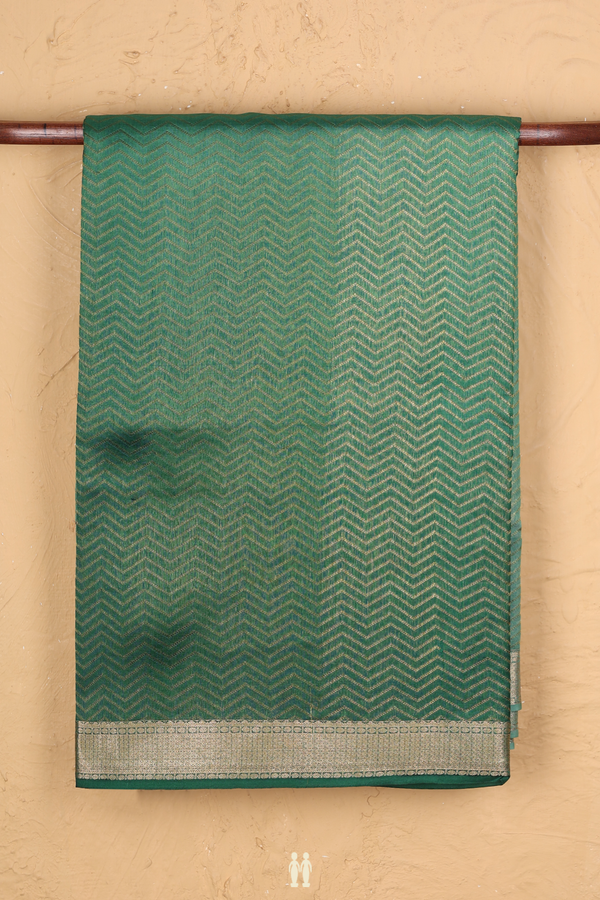 Raw Silk Saree In Shades Of Green With Chevron Design