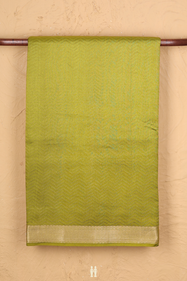 Raw Silk Saree In Shades Of Green With Chevron Design