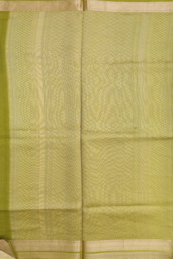 Raw Silk Saree In Shades Of Green With Chevron Design