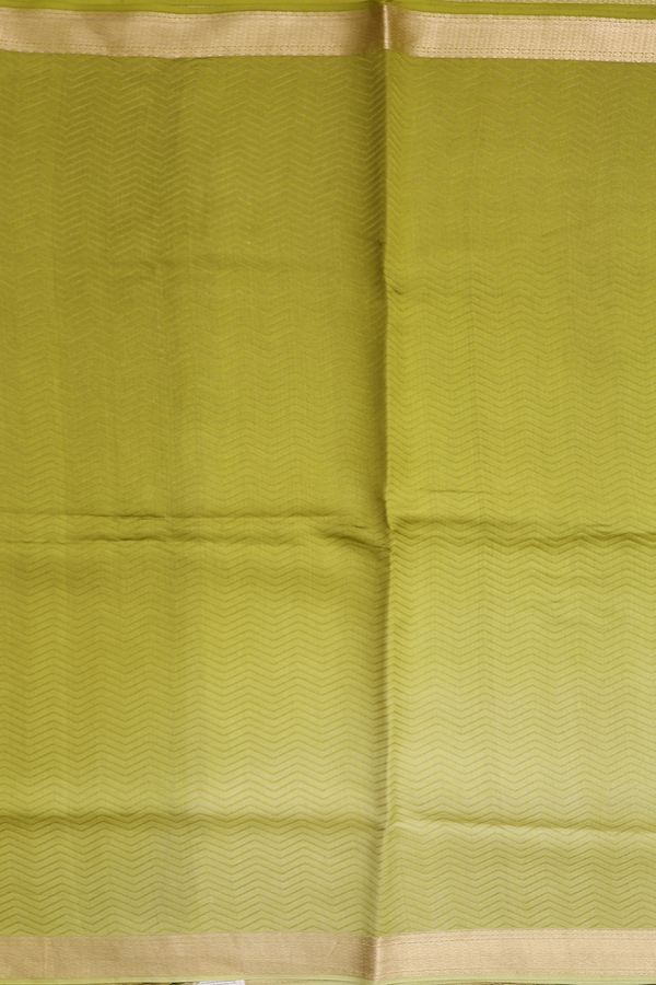 Raw Silk Saree In Shades Of Green With Chevron Design