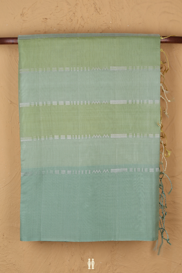Raw Silk Saree In Shades Of Green With Stripes Design