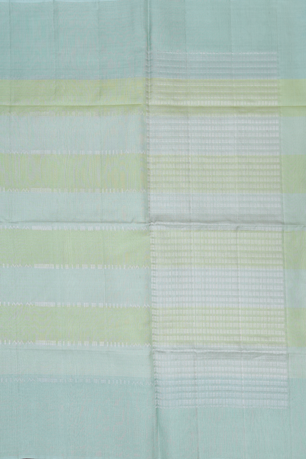 Raw Silk Saree In Shades Of Green With Stripes Design