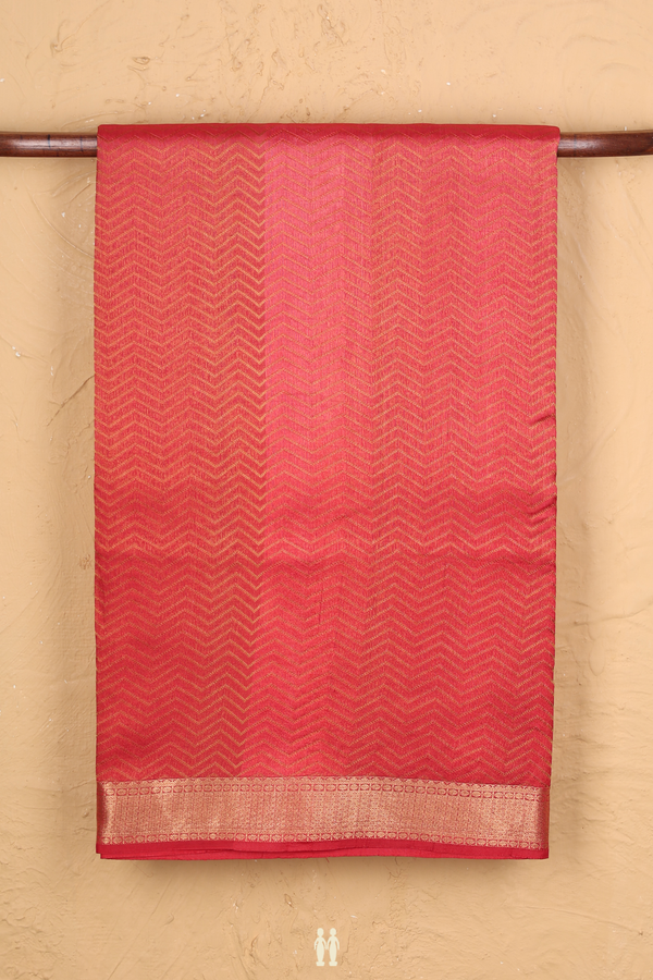 Raw Silk Saree In Shades Of Red With Chevron Design
