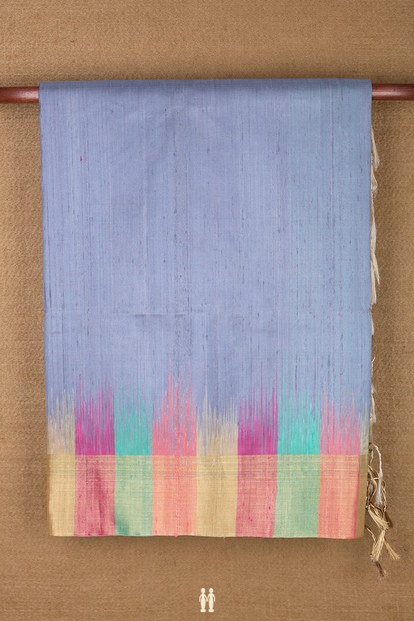 Raw Silk Saree In Steel Blue With Contrast Border