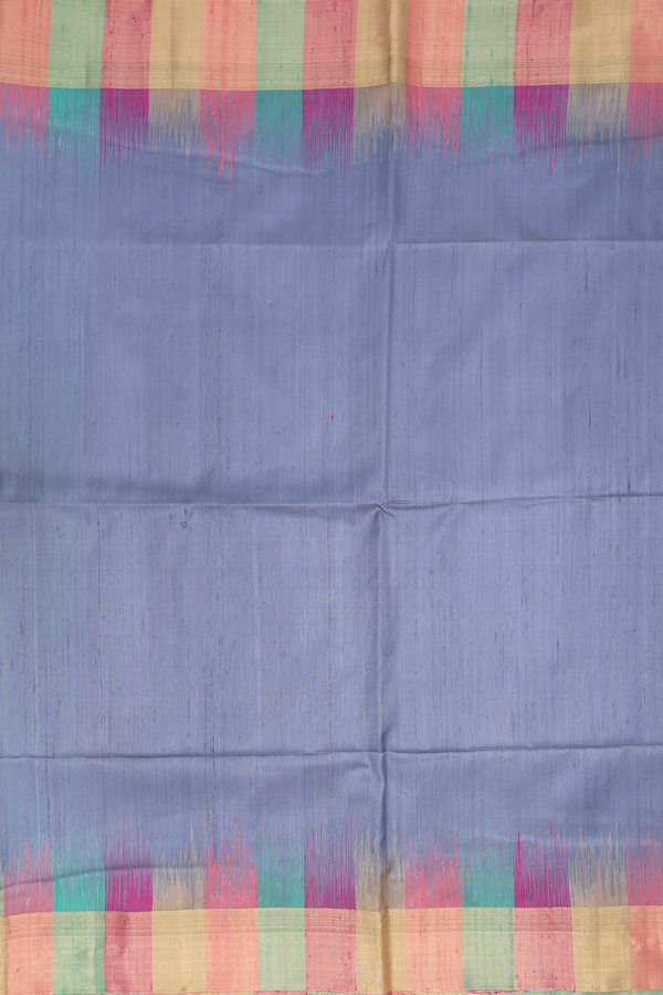 Raw Silk Saree In Steel Blue With Contrast Border