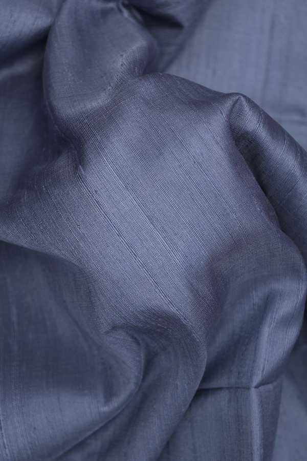 Raw Silk Saree In Steel Blue With Contrast Border