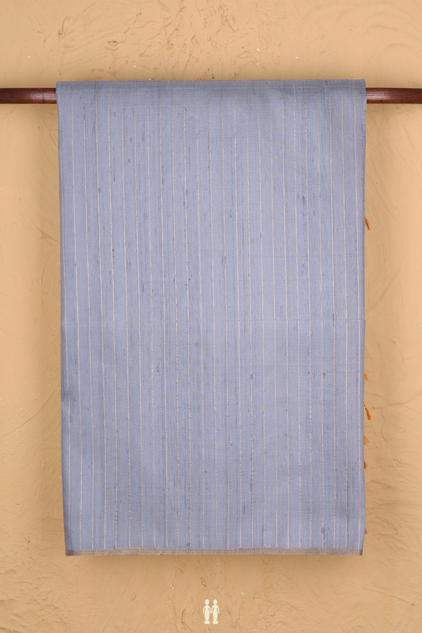 Raw Silk Saree In Steel Blue With Stripes Design