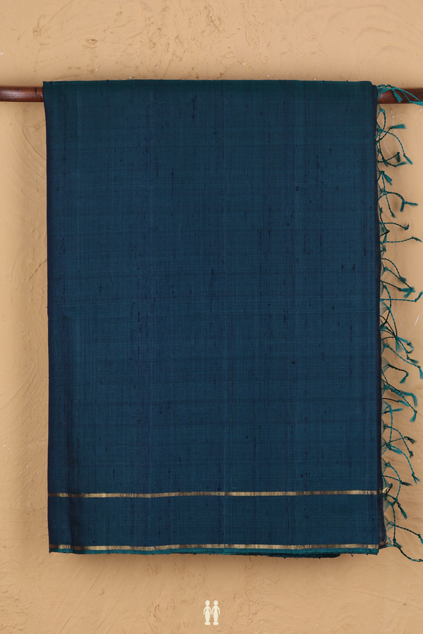 Raw Silk Saree In Teal Blue With Iruthalai Pakshi Pallu