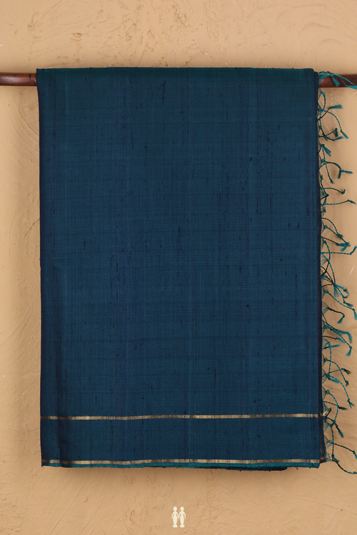 Raw Silk Saree In Teal Blue With Iruthalai Pakshi Pallu