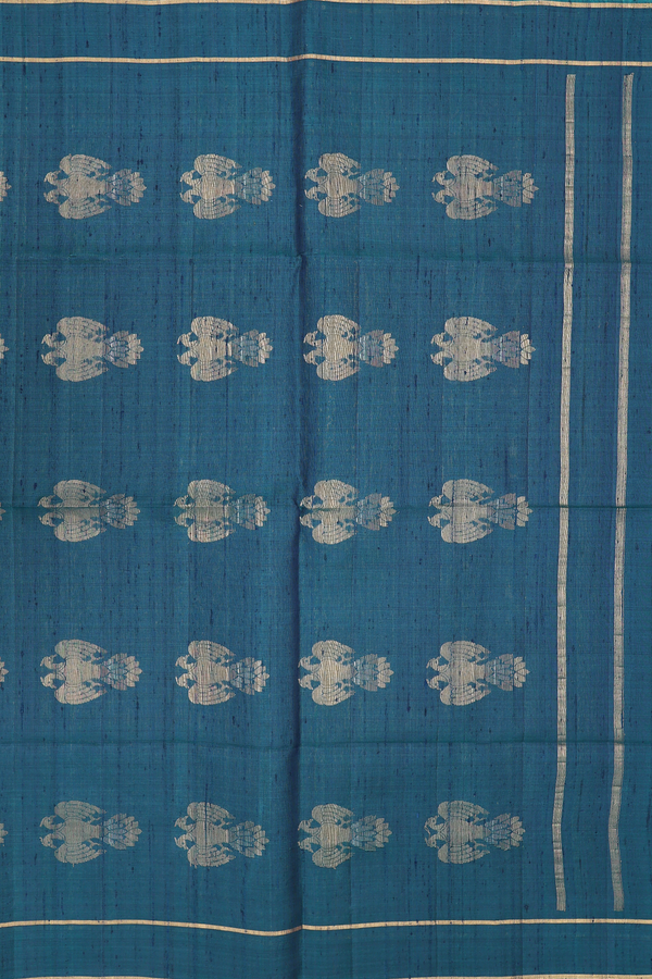 Raw Silk Saree In Teal Blue With Iruthalai Pakshi Pallu