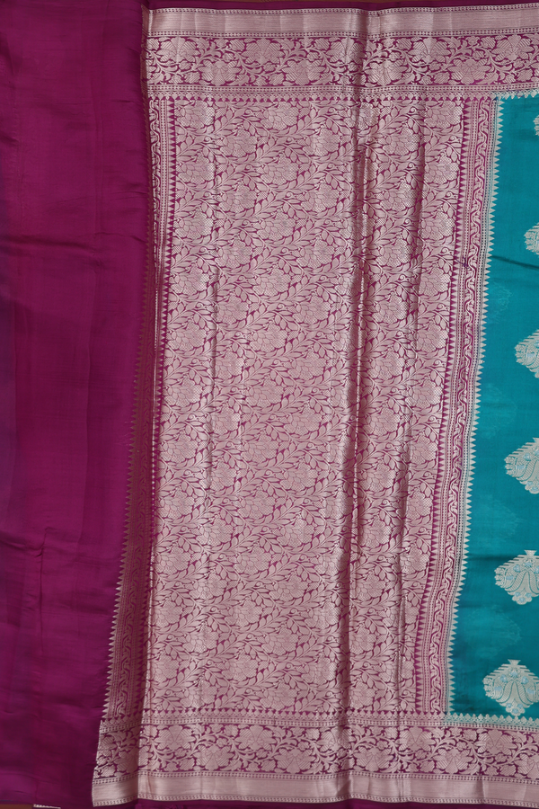 Raw Silk Saree In Teal Blue With Zari Motifs
