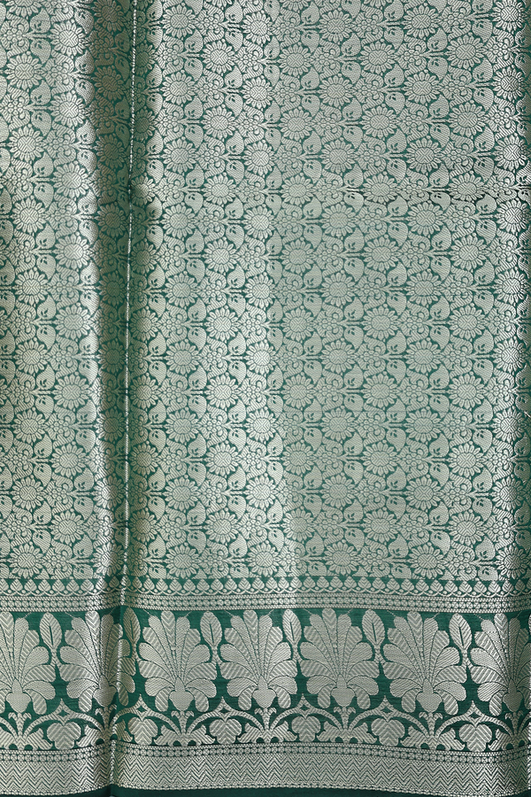 Raw Silk Saree In Turkish Blue With Floral Buttas