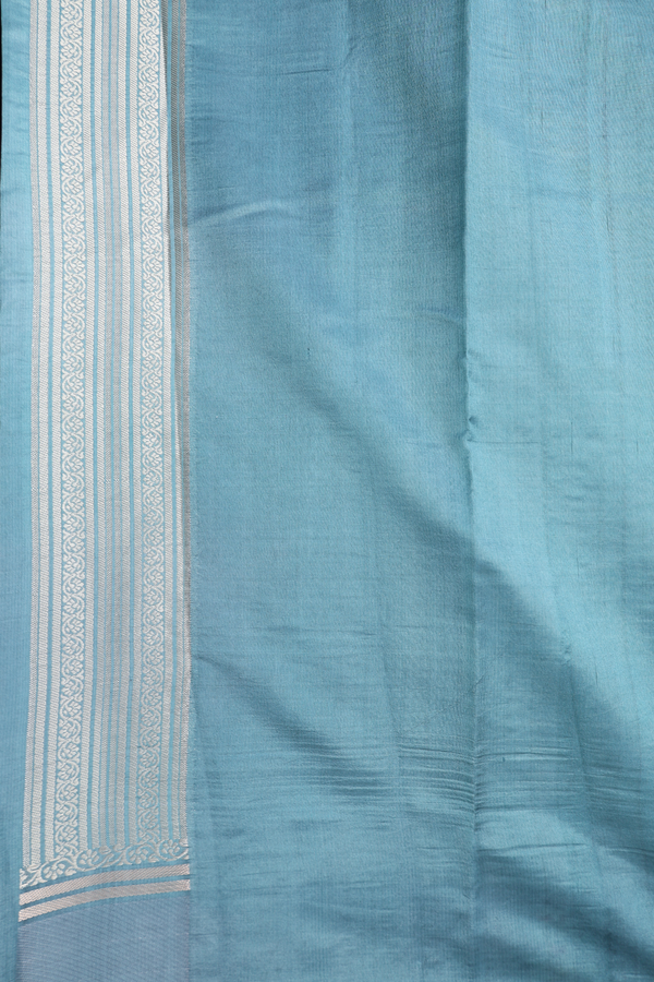 Raw Silk Saree In Turkish Blue With Floral Zari Buttas