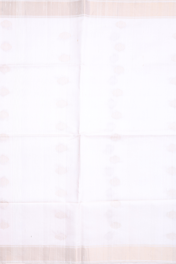Raw Silk Saree In White With Zari Buttas