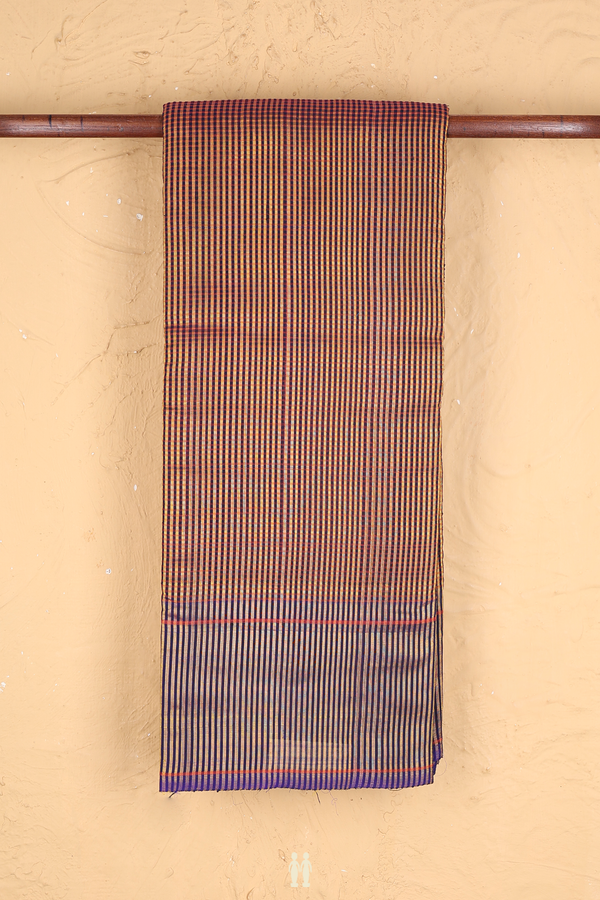 Raw Silk Saree In Yellow And Blue With Checks Design