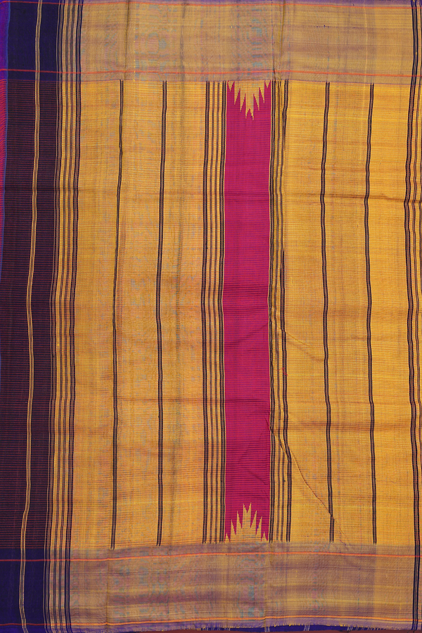 Raw Silk Saree In Yellow And Blue With Checks Design