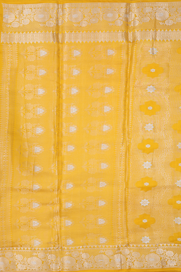 Raw Silk Saree In Yellow With Allover Design