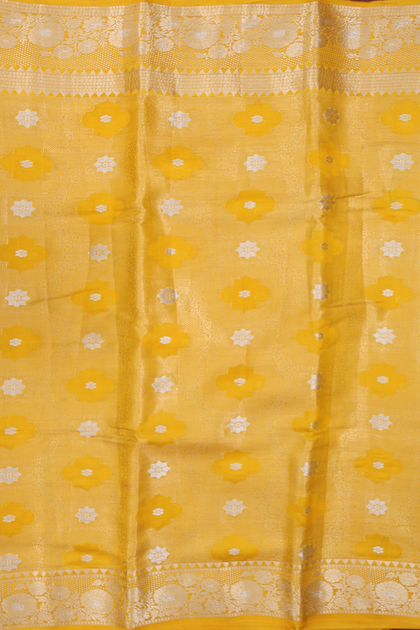 Raw Silk Saree In Yellow With Allover Design