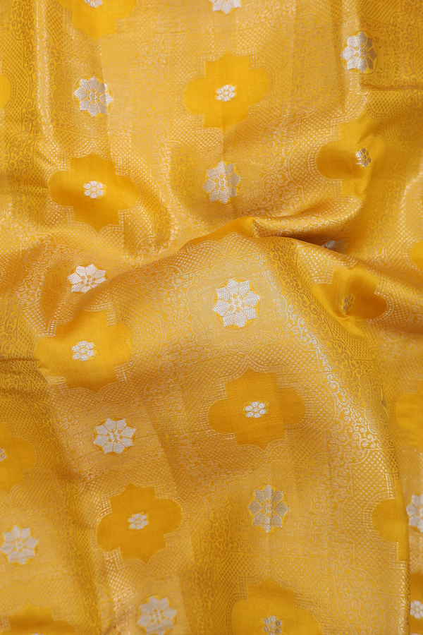 Raw Silk Saree In Yellow With Allover Design