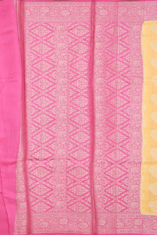 Raw Silk Saree In Yellow With Floral Motifs
