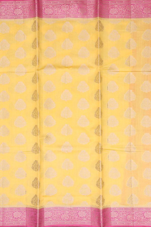 Raw Silk Saree In Yellow With Floral Motifs